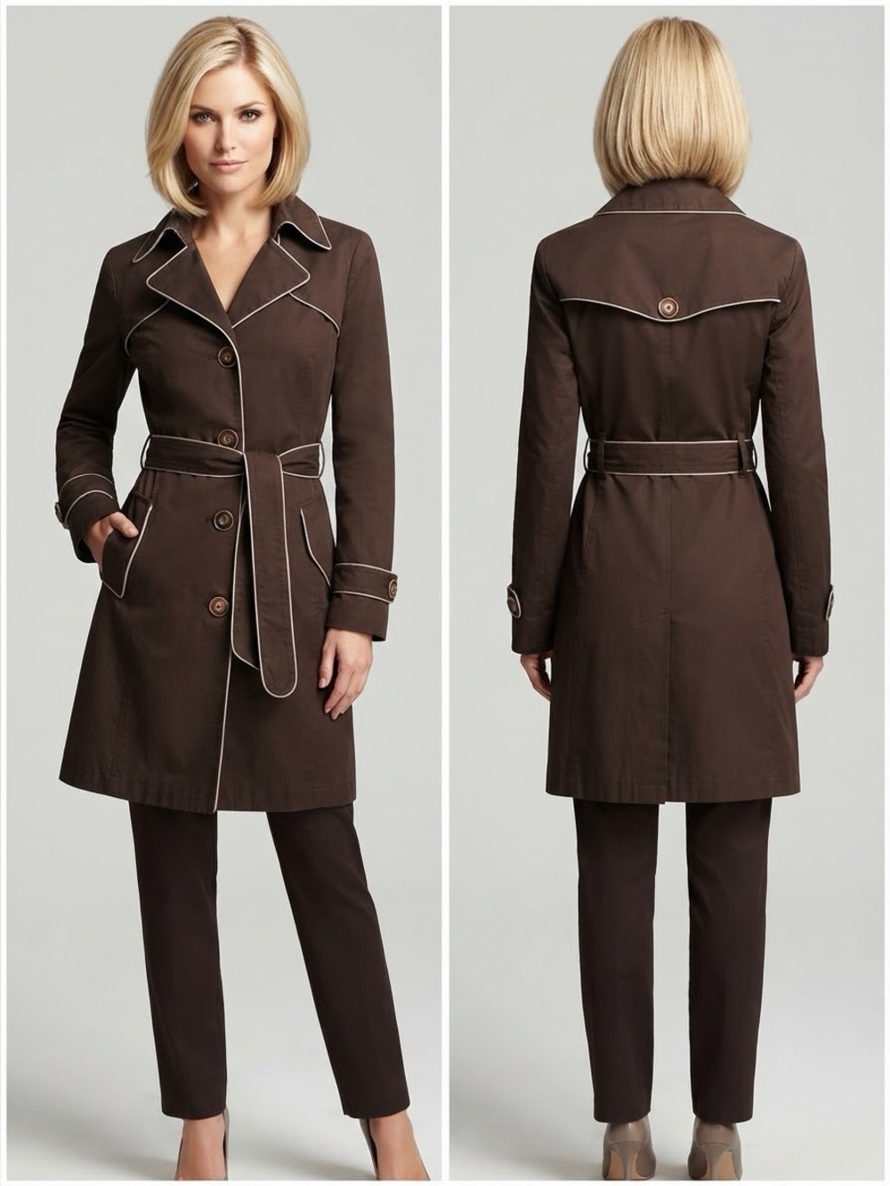 NEW WOMEN SINGLE-BREASTED‎ BUTTONED TRENCH COAT BELTED LINED JACKET BROWN/TAN